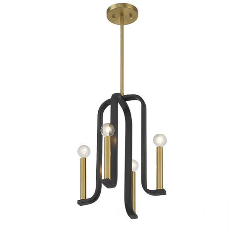 Archway 4-Light Pendant in Matte Black with Warm Brass Accents